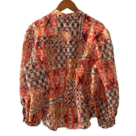 Ruby Rd Womens Long Sleeve Button Up Blouse Sz 18 Top Orange Brown Elastic Back - Picture 2 of 6